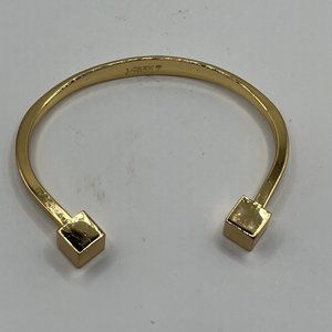 J Crew Double Cube Gold Tone Modern Fixed 2.5" Cuff Bangle Bracelet